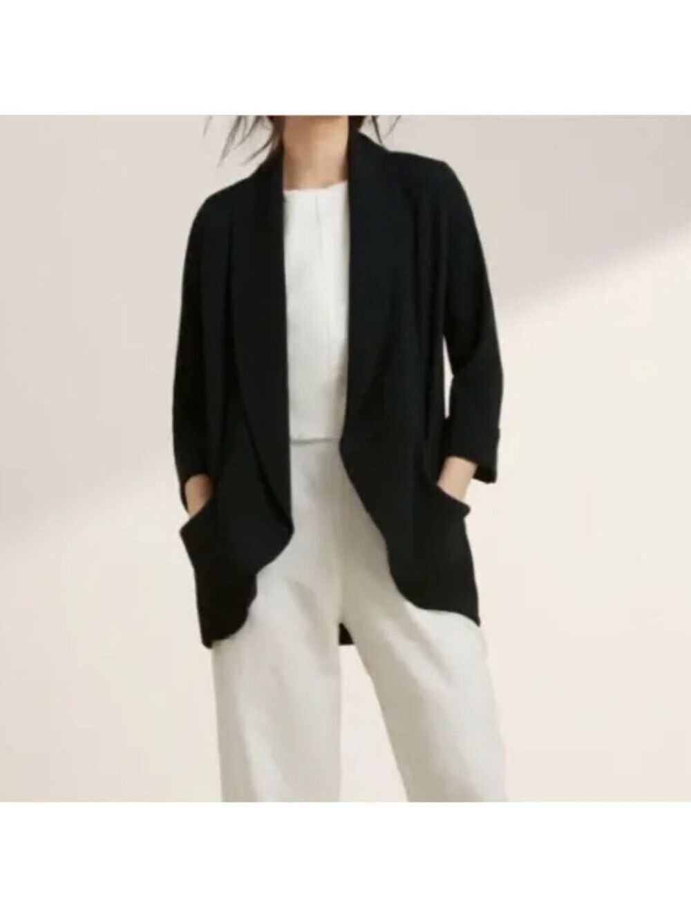 Aritzia Wilfred Chevalier Open Front Crepe Tuxedo Blazer Jacket Black sz 00